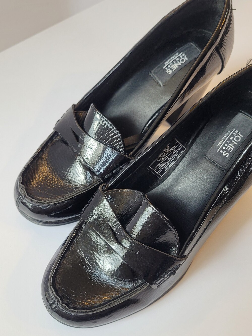 Jones New York Cypress Black Patent Block Heel Penny Loafers Size 6